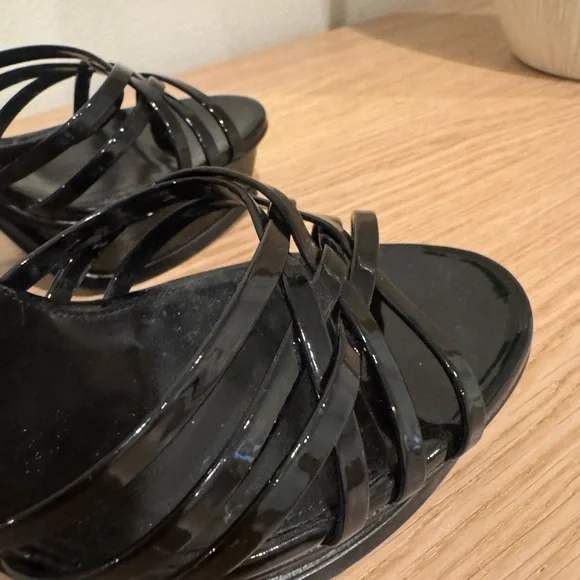Saint Laurent Black Patent Strappy Platform Heels - Picture 11 of 16